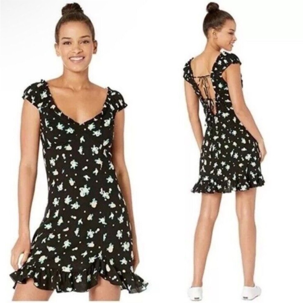 FREE PEOPLE LIKE A LADY MINI DRESS Lemon Ruffles Open Back Black XS